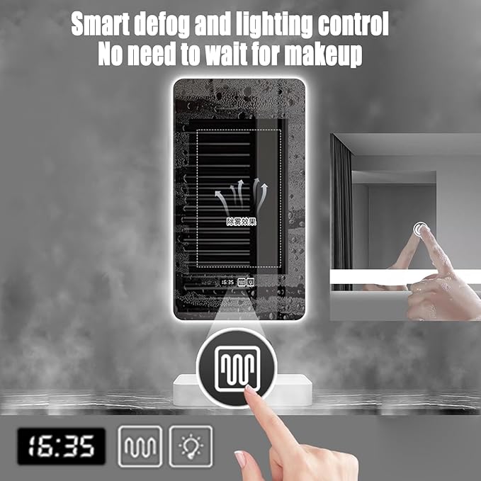 Bathroom Mirror with LED Lights, Backlit Illuminated Bathroom Mirror Wall Mounted Multifunction Vanity Mirror with 3 LED Light Color Dimmable and Demister Pad,(B,H75*W100CM/H29.5*W39.3IN)