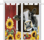 Cows Sunflowers Bathroom Curtains 63 Inch Length, Window Curtains Tab Top, Rustic Farms Barns Flowers Bees Animals Light Filtering Window Treatments Drapes 52"x63" 2 Panel