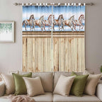Western Horse Living Room Curtains 84 Inch Length, Window Curtains Tab Top, Farmhouse Wooden Grain Vintage Cowboy Barn Door Light Filtering Window Treatments Drapes 52"x84" 2 Panel