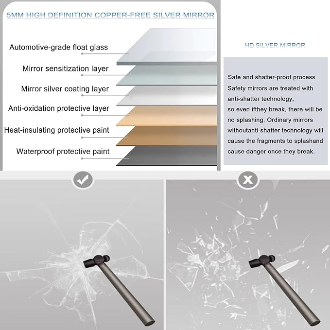 Smart Illuminated LED Bathroom Mirror，Bathroom Mirror with LED Lights，Energy-Saving LED Smart Mirrors，LED Mirror for Bathroom，with Demister Pad and Smart Touch Switch(H50*W70cm/H19.7*W27.6IN)