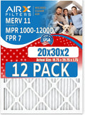 20x30x2 Air Filter MERV 11 Rating, 12 Pack of Furnace Filters Comparable to MPR 1000, MPR 1200 & FPR 7 - Made in USA by AIRX FILTERS WICKED CLEAN AIR.