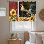Chicken Sunflowers Bedroom Curtains 63 Inch Length, Window Curtains Tab Top, Farmhouse Animals Red Barn Bees Light Filtering Window Treatments Drapes 42"x63" 2 Panel