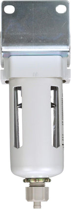 PneumaticPlus SAF300-N03B Compressed Air Particulate Filter 3/8" NPT, 10 Micron, Poly Bowl, Manual Drain, Bracket