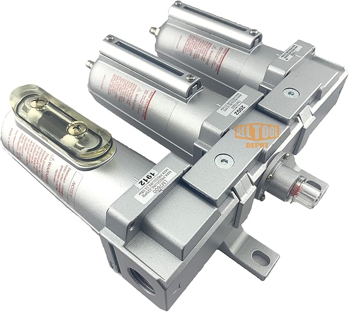 1/2" NPT HEAVY DUTY Industrial Grade 3 Stages Filter Coalescing Desiccant Dryer System For Compressed Air Lines, Metal Bowls, Great For Paint Spray And Plasma Cutter (MANUAL DRAIN)