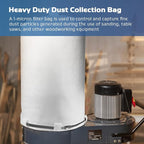 70333 Dust Collector Bag, fit for POWERTEC DC-1512, Vacuum & Dust Collector Bags, Compatible with JET, Grizzly, Shop Fox, Wen, Harbor Freight, 21" x 31", 1 Micron Filter