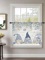 Sheer Curtains 45 Inch Length, Coastal Eucalyptus Leaf Semi Sheer Curtains Light Filtering Window Treatment, Ocean Blue Gnomes Starfish Wood Grain Privacy Voile Drapes for Living Room 52x45 Inch