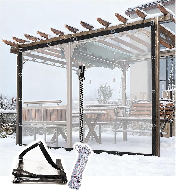 Curtain Patio Enclosure, Water Proof PVC Curtains for Gazebos with Zip, Transparent Outdoor Tarps for Patio Enclosure, Camping, Porch(5.6x2.7m)