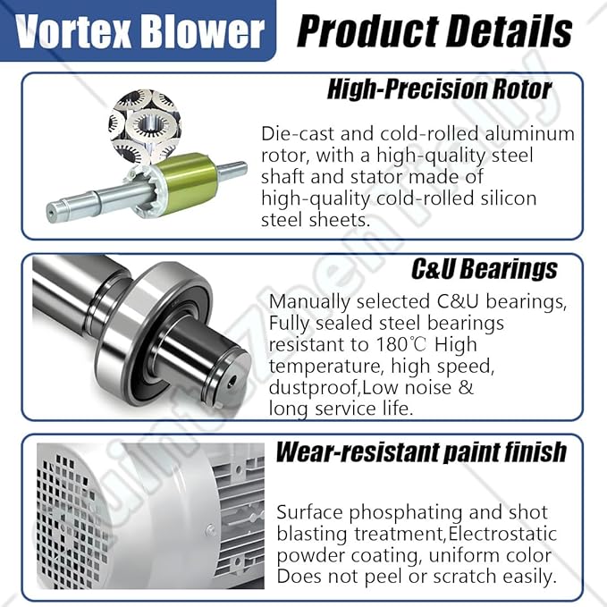 Vortex Ring Regenerative Blower,Single Phase High-Pressure Industrial Vacuum Pump,Electric Air Pump,for Industrial Applications,Construction Sites,Fish Pond Aeration 750W/1.01HP
