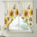 Farm Sunflowers Swag Valances for Windows, Retro Flowers Butterfly Botanical Beige Rod Pocket Kitchen Curtains Valance, Kitchen Window Curtains Swag for Cafe Bathroom Living Room, 2 Panels, 36x63 inch