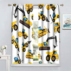 Kids Construction Equipment Window Curtains, Excavator Tractor Tow Truck Rod Pocket Decorative Windows Curtain for Children Teens Boys Girls Room Decor 63x72in (30% Blackout)