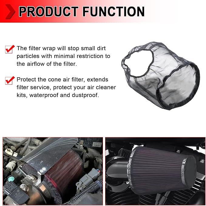 Universal Air Filter Cover, Air Filter Wrap for Motorcycle Car Air Intake Filter Protective Cover Dustproof Waterproof Universal Accessories (Filter S), Pack of 2