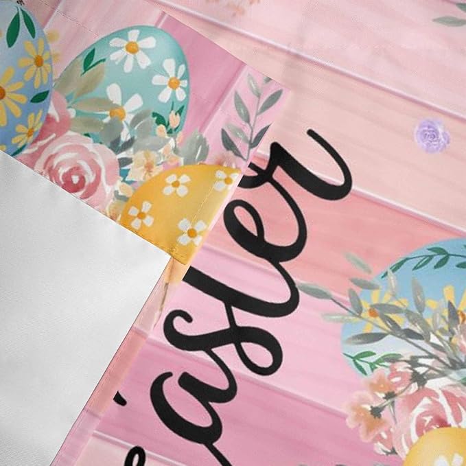 Easter Curtain Valances for Windows, Kitchen Valance Window Treatment, Spring Rabbit Eggs Flowers Flags Leaves Wood Grain Light Filtering Block Curtains for Bathroom/Bedroom/Living Room 60'' x 18''