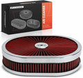 A-Premium Universal Air Cleaner Filter Assembly - 12" x 2", Oval Red Chrome Air Cleaner - Fit For 5-1/8" Carburetor Neck