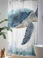 Sheer Curtains 108 Inches Long, Sea Turtle Teal Blue Semi Sheer Curtains Light Filtering Window Treatment, Summer Coastal Ocean Wood Grain Privacy Voile Drapes for Living Room Bedroom 52x108 Inch