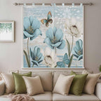Spring Floral Bathroom Curtains 63 Inch Length, Window Curtains Tab Top, Vintage Tulips Flower Butterfly Retro Wood Blue Light Filtering Window Treatments Drapes 52"x63" 2 Panel