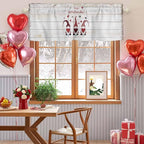 Happy Valentine's Valance Curtains for Kitchen, Day Gnomes Love Heart on Rustic Wood Grain Privacy Rod Pocket Valance Curtain, Light-Filtering Window Treatment for Bedroom Bathroom, 42"x12"