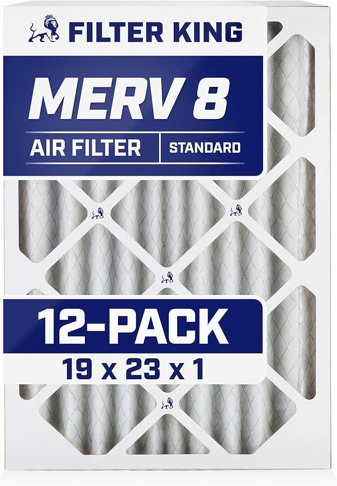 Filter King 19x23x1 Air Filter | 12-PACK | MERV 8 HVAC Pleated A/C Furnace Filters | MADE IN USA | Actual Size: 19 x 23 x .75"