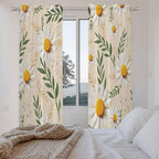 Spring Daisy Kitchen Curtains, Country Watercolor Flower Leaf Plant Light Filtering Window Curtain Panels, 2Pcs Rod Pocket Window Treatments Set for Living Room Bathroom Bedroom 52x72 Inches