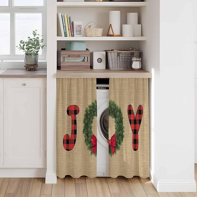 Red Green Christmas Kitchen Curtains 54 Inch Long 2 Panel Set, Rod Pocket Window Curtains Panels, Xmas Botanical Winter Farmhouse Light Filtering Privacy Draperies for Bedroom Laundry 42"W x 54"L