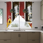 Cows Sunflowers Swag Valances for Windows, Rustic Farms Barns Flowers Bees Animals Rod Pocket Kitchen Curtains Valance, Kitchen Window Curtains Swag for Cafe Bathroom Living Room, 2 Panels, 36x63 inch