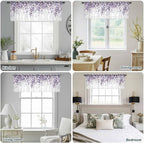 Eucalyptus Leaves Sheer Valance Curtains, Purple Leaves Idyllic Winds Farmhouses Light Filtering Kitchen Valances Rod Pocket Voile Curtain Window Treatment for Bedroom/Living Room/Basement 60Wx18L