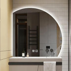 Bathroom Wall Mounted Mirror, LED Illuminated Vanity Mirror with Demister Pad, Mirror for Wall Decor Mirror with Anti-Fog, Dimmable Light Function, Touch Switch (Color : Right Cut, Size : 35.