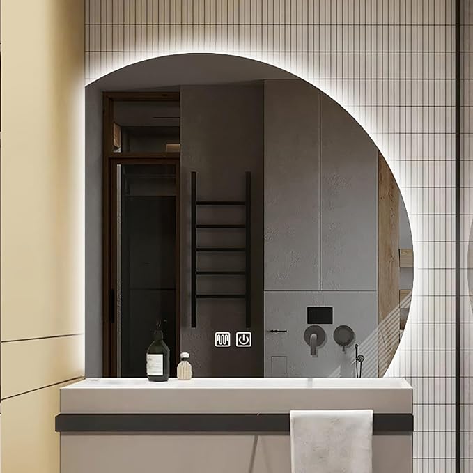 Bathroom Wall Mounted Mirror, LED Illuminated Vanity Mirror with Demister Pad, Mirror for Wall Decor Mirror with Anti-Fog, Dimmable Light Function, Touch Switch (Color : Right Cut, Size : 39.