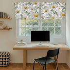 Spring Daisy Tier Curtains, Farmhouse Country Flower Leaf Plant Wood Grain Light Filtering Kitchen Curtains, 2Pcs Rod Pocket Half Window Treatments Panels for Sink Cafe Cabinet Camper 27.5x36 Inches