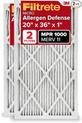 Filtrete 20x36x1 AC Furnace Air Filter, MERV 11, MPR 1000, Micro Allergen Defense, 3-Month Pleated 1-Inch Electrostatic Air Cleaning Filter, 2 Pack (Actual Size 19.81x 35.81x0.81 in)