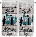 Farmhouse Bear Camper Van Tree Window Valance Curtains, Vintage Wood Grain Light Filtering Kitchen Valance with 3-inch Rod Pocket for Living Room Bathroom Bedroom,2 Panel,52x72In