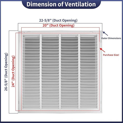 24"W x 24"H [Duct Opening Size] Steel Return Air Filter Grille - Removable Face/Door for 1 inch Filters -HVAC Vent Cover Grill - White [Outer Dimensions: 26 5/8"W X 26 5/8"H]