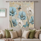 Spring Flowers Living Room Curtains 84 Inch Length, Window Curtains Tab Top, Vintage Rustic Tulips Floral Butterfly Khaki Light Filtering Window Treatments Drapes 42"x84" 2 Panel