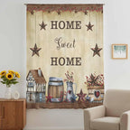 Farm Sheer Curtains 84 Inch Length American Country Barn Star Vintage Berry Brown Chiffon Curtain for Bedroom Living Room Light Filtering Rod Pocket Window Treatments Voile Curtains Drapes for Dining