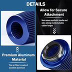 Universal Clamp-On Air Intake Filter, High Performance, Washable Filter, Replacement Air Filter, Flange Diameter 3inch/76mm (Blue)