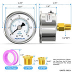 MEANLIN MEASURE 0~30Psi Dry Low Pressure Gauge Stainless Steel 1/4" NPT 2" FACE DIAL Waterproof for Pool Sand Filter Water Oil Air Pressure Test Back Mount, with 1/2" NPT and 3/8" NPT Hex Bushing