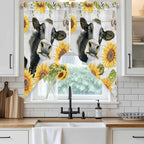 Retro Farmhouse Floral Swag Valances for Windows, Yellow Sunflowers Cows Butterfly Wood Rod Pocket Kitchen Curtains Valance, Kitchen Window Curtains Swag for Cafe Living Room, 2 Panels, 36x63 inch
