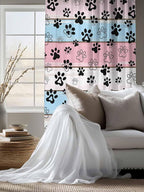 Sheer Curtains 63 Inch Length, Pink Blue Paw Print Semi Sheer Curtains Light Filtering Window Treatment, Vintage Farmhouse Wooden Grain Privacy Voile Drapes for Living Room Bedroom 52x63 Inch