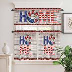 4th of July Kitchen Curtains Set 3 Piece for Windows,Rod Pocket Valance and Tier Set 24 Inch Length,Stars Striped Farmhouse American Flag Wood Grain Light Filtering Cafe Curtains for Living Room