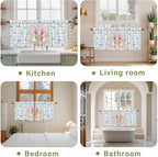 Easter Kitchen Tier Curtains 36 Inch Long 2 Panel Set,Rod Pocket Half Window Curtains Over Sink,Spring Rabbits Ears Feet Floral Blue Lattice Light Filtering Short Drapes Cafe 27.5"W x 36"L