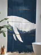 Sheer Curtains 84 Inches Long, Ocean Whale Blue Semi Sheer Curtains Light Filtering Window Treatment, Watercolor Coastal Vintage Wood Grain Privacy Voile Drapes for Living Room Bedroom 52x84 Inch