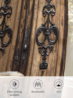 Sheer Curtains 96 Inches Long, Barn Door Semi Sheer Curtains Light Filtering Window Treatment, Farmhouse Wooden Grain Rustic Tribal Pattern Privacy Voile Drapes for Living Room Bedroom 52x96 Inch