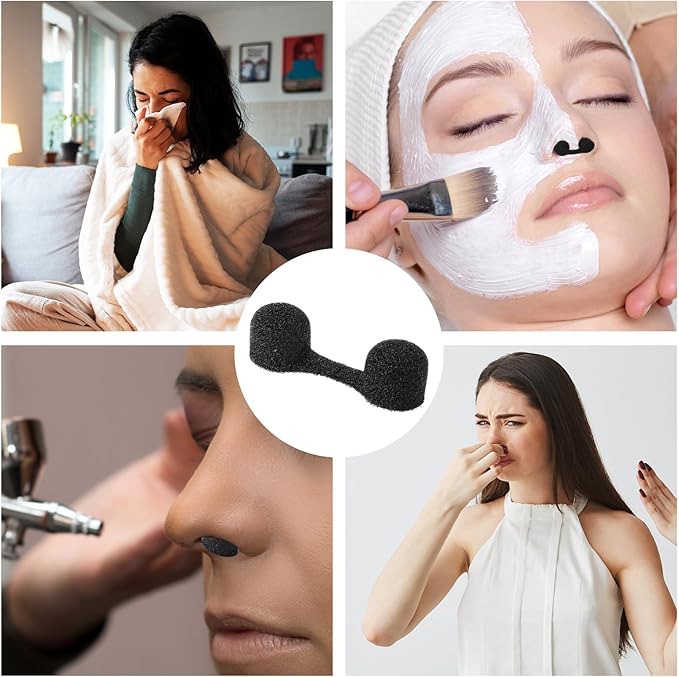 200 Pieces Nose Plug Filter Disposable Nose Dust Filters Bulk Sponge Nostril Filters for Spray Tanning Welding Dust Allergies DustConstruction Areas (Black)