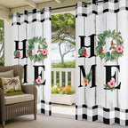 Summer Outdoor Curtains for Patio Leaves Garland Plumeria Wood Buffalo Plaid Waterproof Outside Curtains with Grommet Top Weatherproof Curtain for Cabana Pergola Gazebo, 2 Pack, 54" W x 84" L