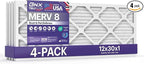 BNX TruFilter 12x30x1 Air Filter MERV 8 (4-Pack) - MADE IN USA – Dust & Pet Defense Electrostatic Pleated Air Conditioner HVAC AC Furnace Filters for Dust, Pet, Mold, Pollen MPR 600 – 700 & FPR 5