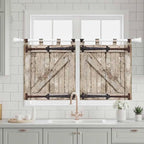Farmhouse Wood Grain Kitchen Curtains 24 Inch Length, Small Window Curtains Tab Top, Vintage Country Barn Gate Brown Light Filtering Short Window Treatments Tier Drapes 27.5"x24" 2 Panel