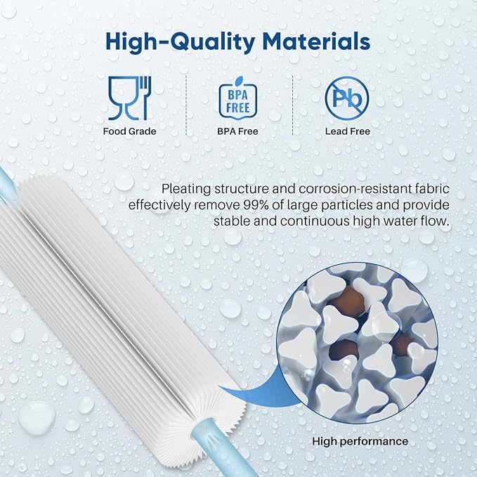 PUREPLUS 50 Micron 10" x 4.5" Extra Coarse Pleated Sediment Filter for Well Water, Replacement Cartridge for GE FXHSC, Culligan R50-BBSA, Pentek R50-BB, DuPont WFHDC3001, W50PEHD，GXWH40L, 4Pack