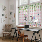 Spring Tier Curtains, Bicycles Leaves Butterfly Flowers Pink Buffalo Plaid Light Filtering Kitchen Curtains, 2Pcs Rod Pocket Half Window Treatments Panels for Sink Cafe Cabinet Basement 27.5x45 Inches
