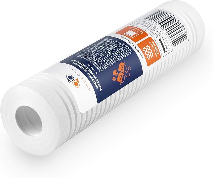 Aquaboon 5 Micron 10 x 2.5 Grooved Sediment Water Filter Replacement for Whole House Filter Cartridge Compatible with AP110, WHKF-GD05, CFS110, 6-Pack