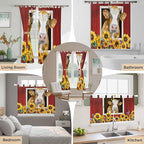 Cows Sunflowers Kitchen Curtains 45 Inch Length, Short Cafe Window Curtains Tab Top, Spring Floral Bees Farmhouse Barn Light Filtering Window Treatments Tier Drapes 27.5"x45" 2 Panel