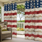 4th of July Outdoor Curtains for Patio USA Flag Independence Day Vintage Waterproof Outside Curtains with Grommet Top Weatherproof Curtain for Cabana Pergola Gazebo, 1 Panel, 54" W x 108" L